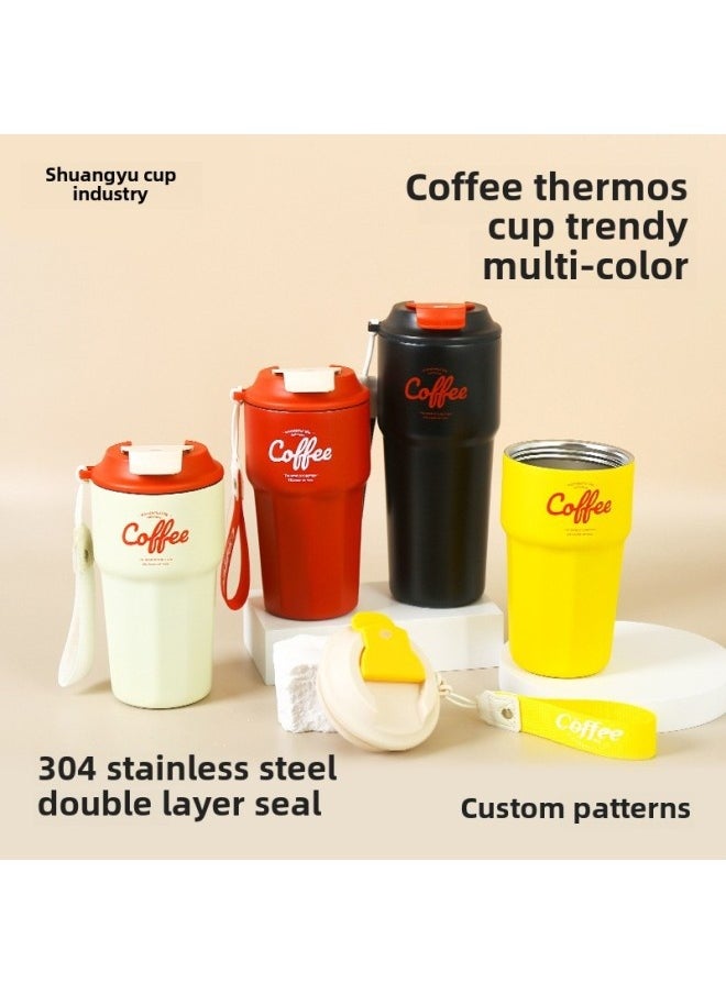 304 Mug Ladies High-value Straw Cup Heat-resistant Portable Coffee Accompanying Cup Simple Stainless Steel Water Cup-Color:new Red-Capacity:620ml