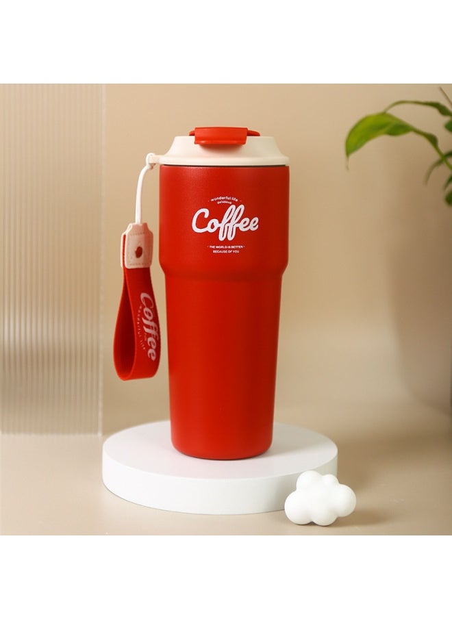304 Mug Ladies High-value Straw Cup Heat-resistant Portable Coffee Accompanying Cup Simple Stainless Steel Water Cup-Color:new Red-Capacity:620ml