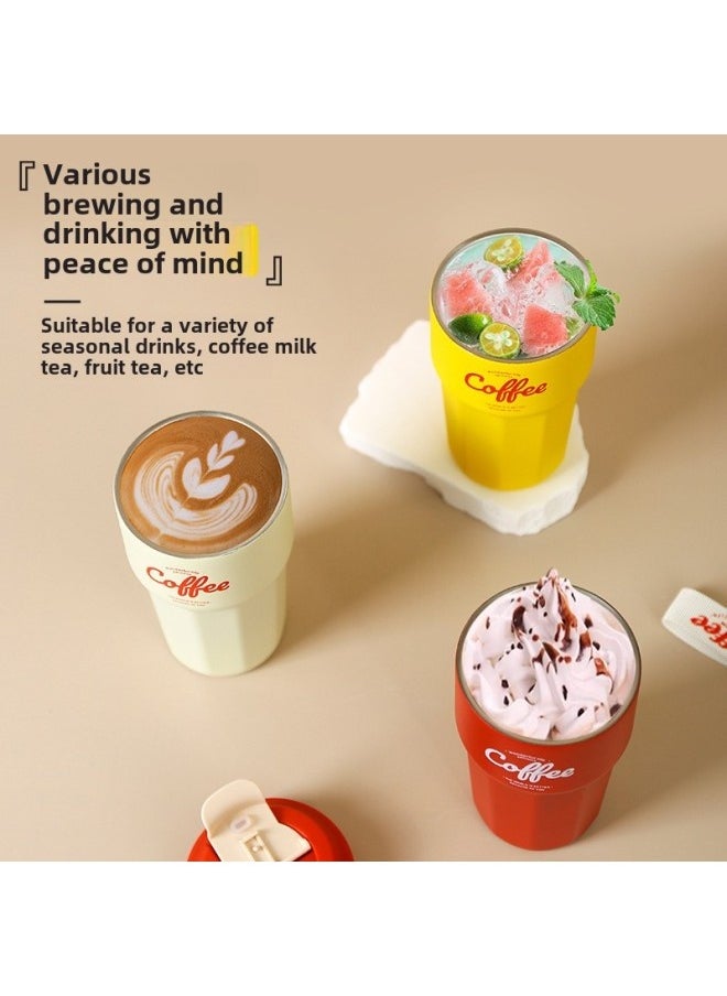 304 Mug Ladies High-value Straw Cup Heat-resistant Portable Coffee Accompanying Cup Simple Stainless Steel Water Cup-Color:new Red-Capacity:620ml