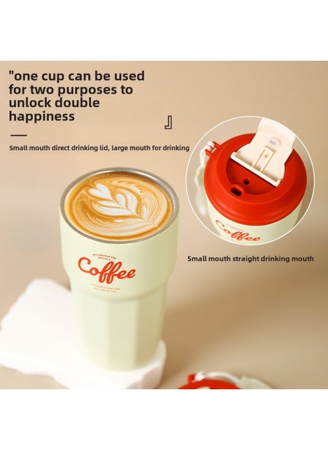 304 Mug Ladies High-value Straw Cup Heat-resistant Portable Coffee Accompanying Cup Simple Stainless Steel Water Cup-Color:new Red-Capacity:620ml