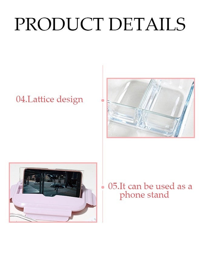 960ml glass lunch box with glass bowl, lunch box with reusable chopsticks and forks, leak proof food container for portable dining, lunch box cover can be used as a phone holder, microwave safe pink