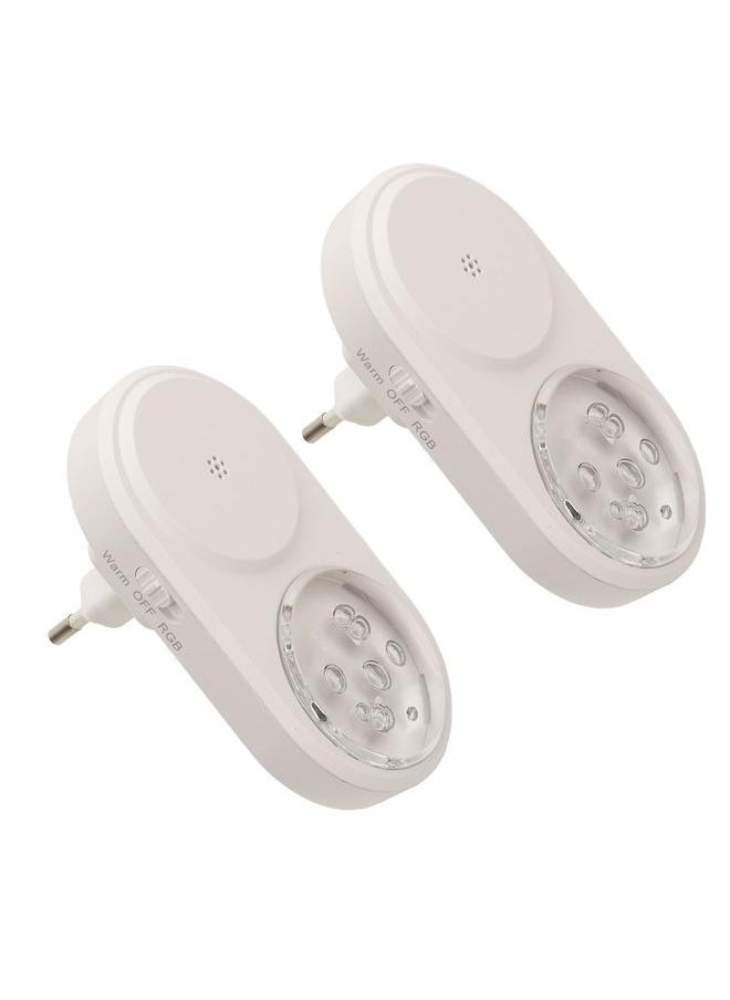 2Pcs Plug In Night Light LED RGB Warm White Mode 55 Luminous Flux Cute Nursery Light for Bedroom 100‑240V
