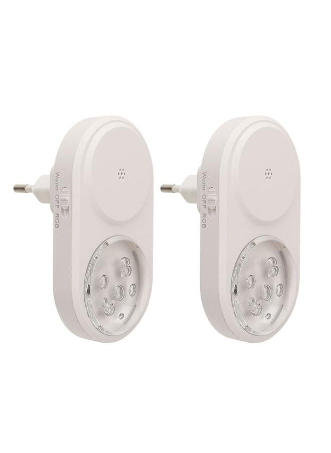 2Pcs Plug In Night Light LED RGB Warm White Mode 55 Luminous Flux Cute Nursery Light for Bedroom 100‑240V
