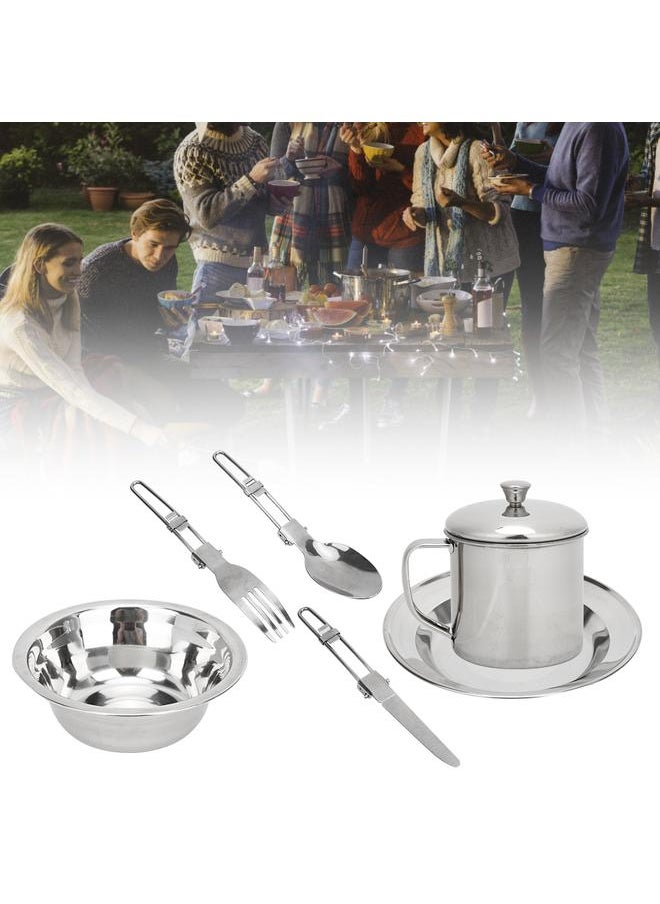 Stainless Steel Outdoor Tableware Set Portable Single Person Cookware for Camping Picnic Hiking