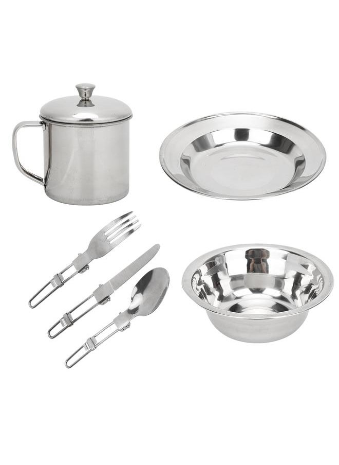 Stainless Steel Outdoor Tableware Set Portable Single Person Cookware for Camping Picnic Hiking