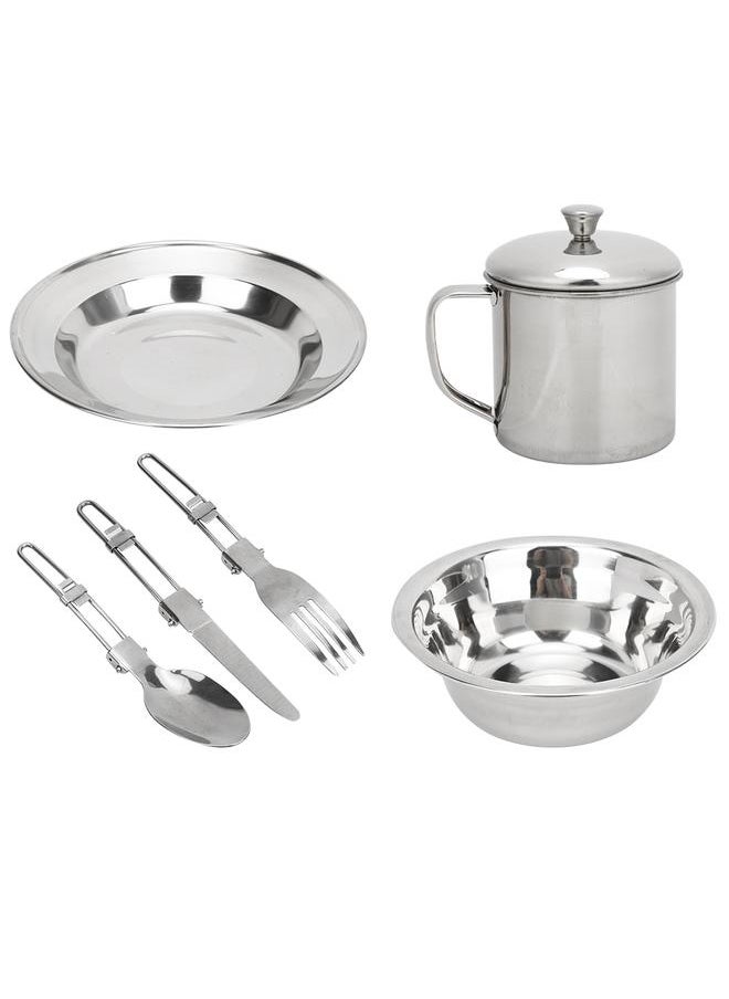 Stainless Steel Outdoor Tableware Set Portable Single Person Cookware for Camping Picnic Hiking