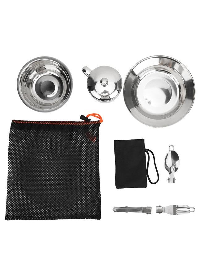 Stainless Steel Outdoor Tableware Set Portable Single Person Cookware for Camping Picnic Hiking