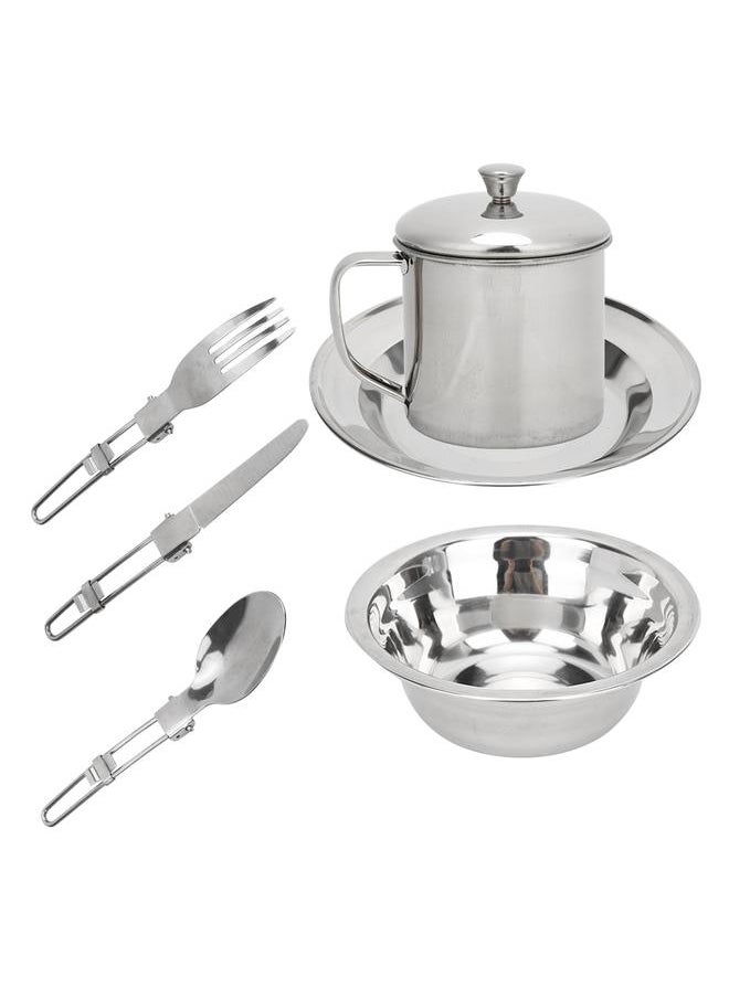 Stainless Steel Outdoor Tableware Set Portable Single Person Cookware for Camping Picnic Hiking