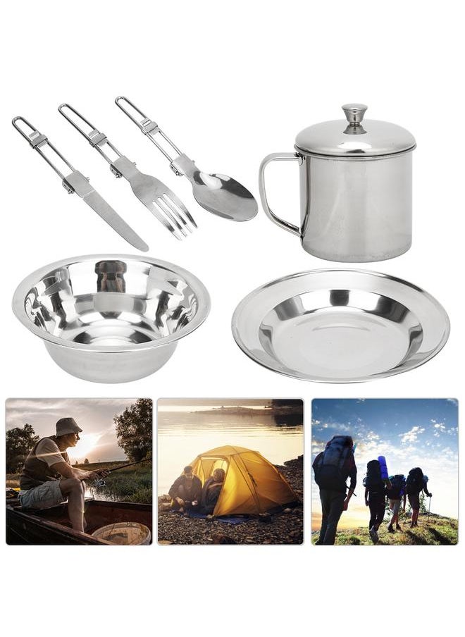 Stainless Steel Outdoor Tableware Set Portable Single Person Cookware for Camping Picnic Hiking