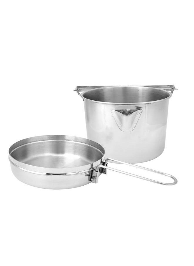 2 in 1 Outdoor Portable Cooker Camping Hiking Picnic Cooking Pot Pan Set with Handle Grip