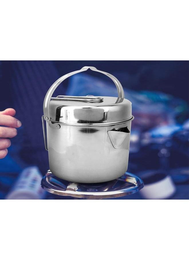 2 in 1 Outdoor Portable Cooker Camping Hiking Picnic Cooking Pot Pan Set with Handle Grip