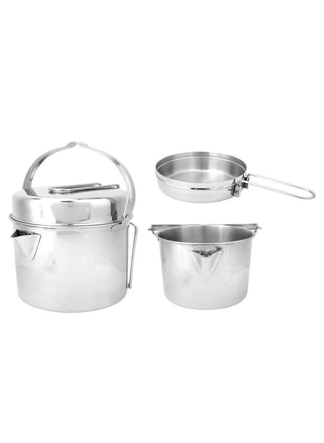 2 in 1 Outdoor Portable Cooker Camping Hiking Picnic Cooking Pot Pan Set with Handle Grip