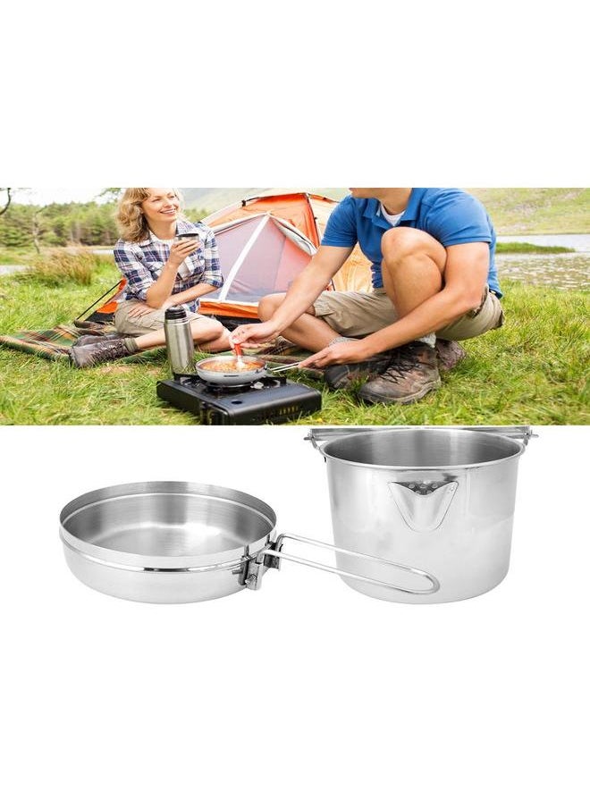 2 in 1 Outdoor Portable Cooker Camping Hiking Picnic Cooking Pot Pan Set with Handle Grip