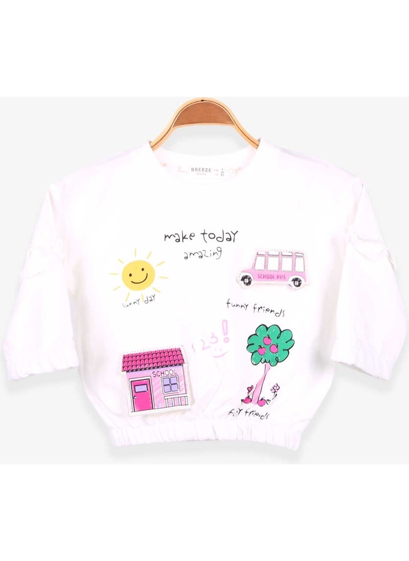 Girls' Sweatshirt School Themed Ecru (1-4 Years)