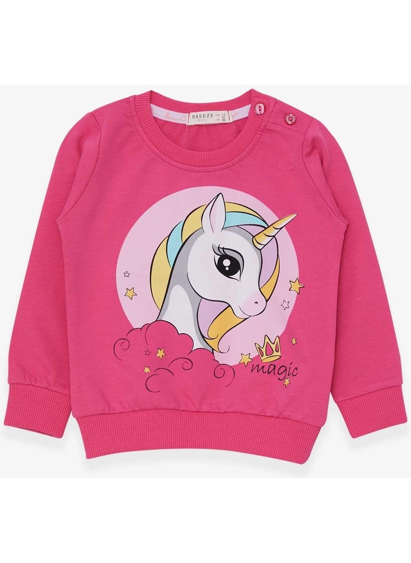 Girl Child Sweatshirt Printed Unicorn 1.5-5 Years, Pink