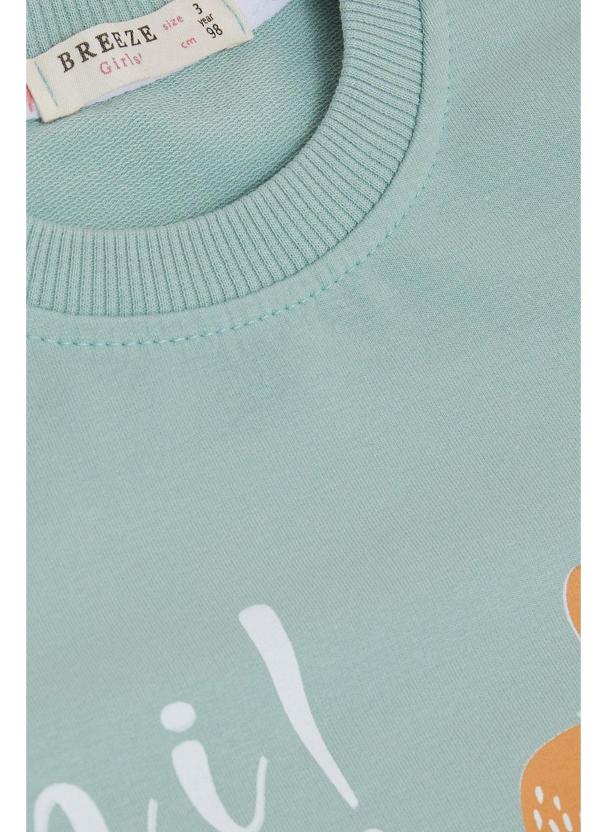 Girl's Sweatshirt, Cute Gazelle with Crown, Gazelle Printed, Age 1.5-5, Mint Green