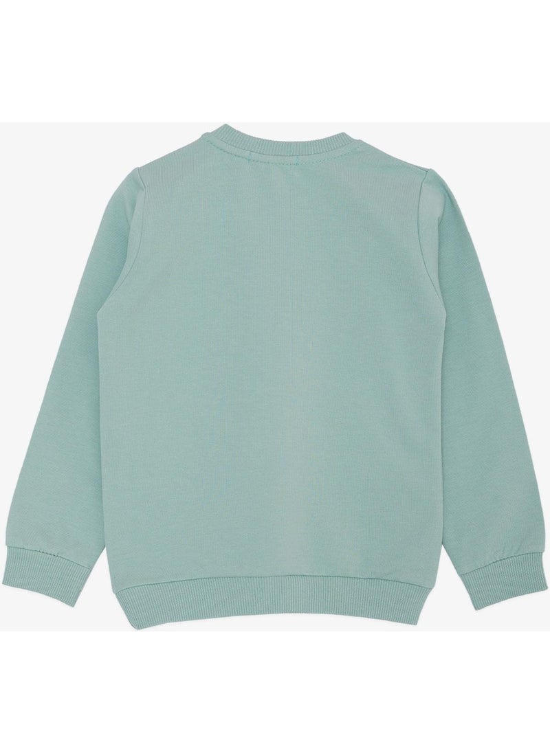 Girl's Sweatshirt, Cute Gazelle with Crown, Gazelle Printed, Age 1.5-5, Mint Green