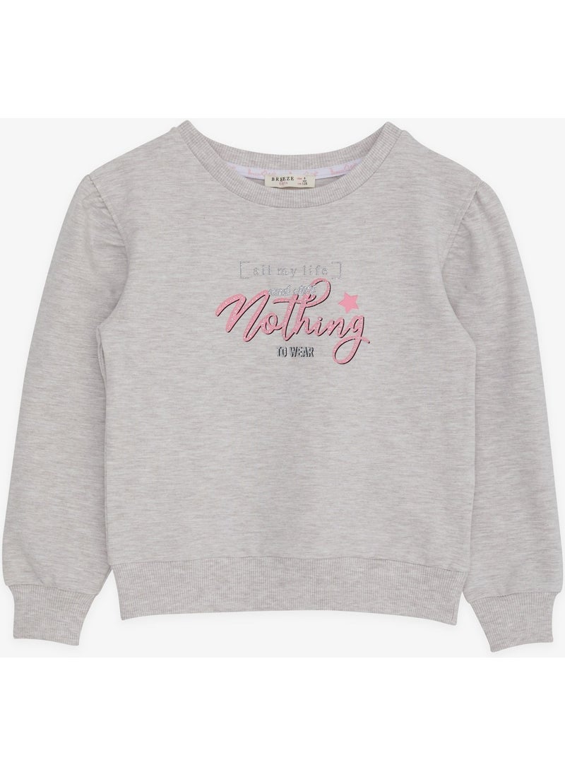 Girl's Sweatshirt Glitter Text Printed 8-14 Years, Beige Melange