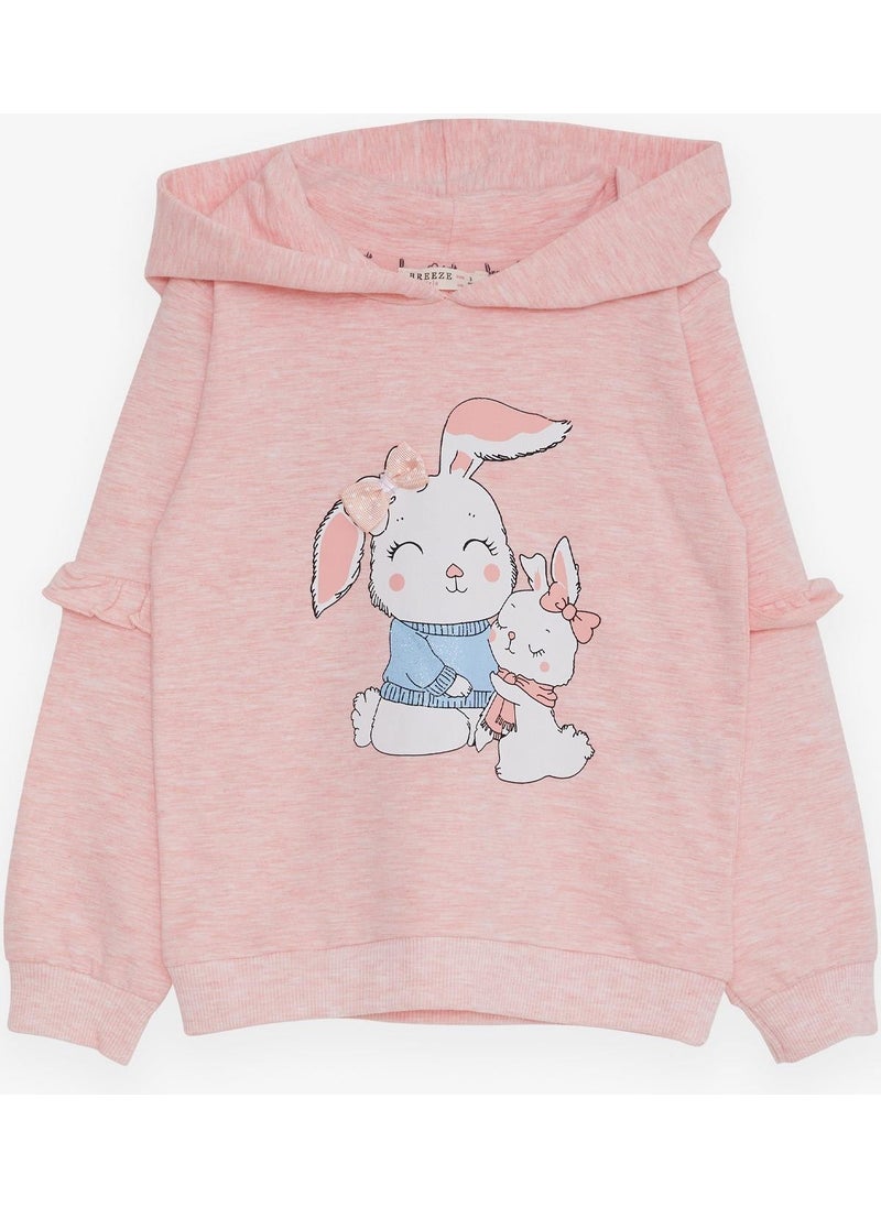 Girl's Sweatshirt Bunny Printed 1.5-5 Years, Salmon Melange