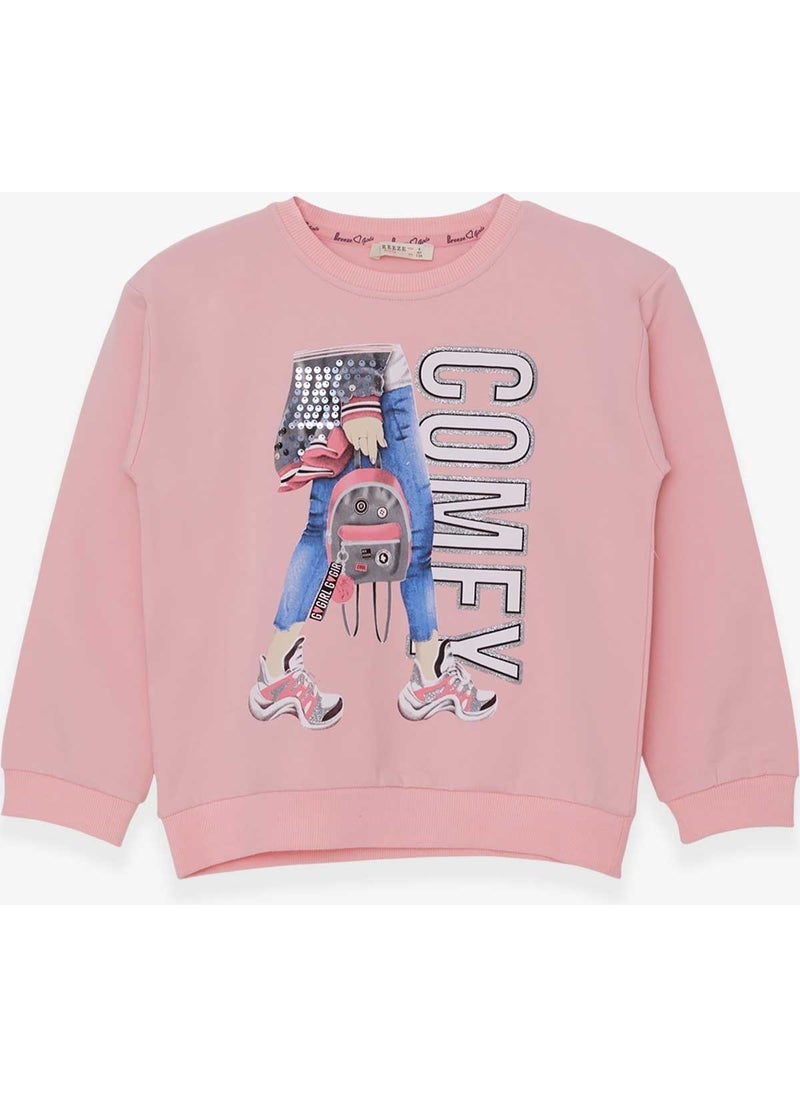 Girls' Sweatshirt Sequin Printed Powder (9-14 Years)