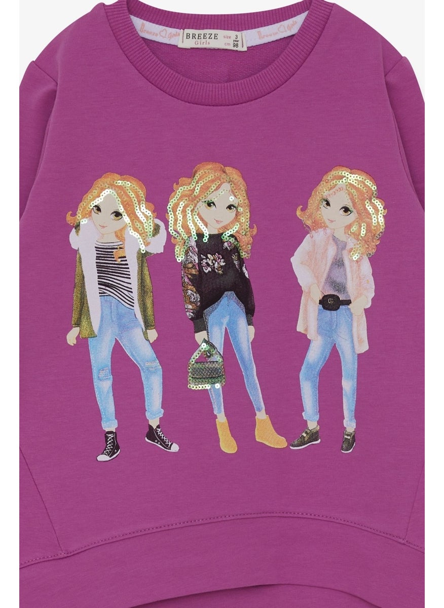 Girl's Sweatshirt Sequin Girl Printed Purple (Age 3-8)