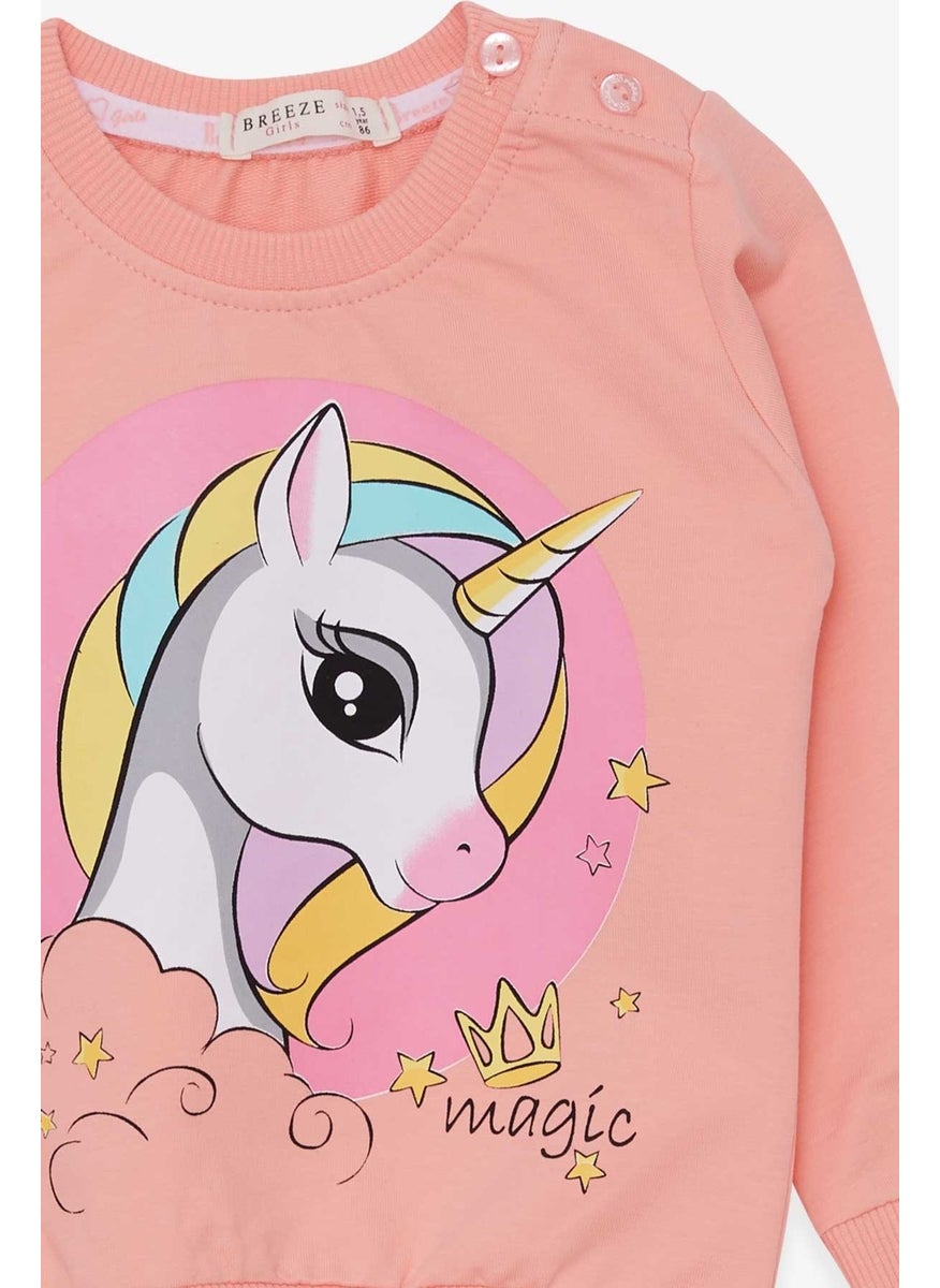 Girls' Sweatshirt Printed Unicorn Salmon (1.5-5 Years)