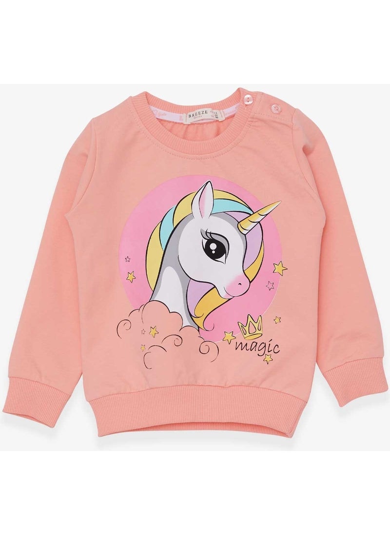 Girls' Sweatshirt Printed Unicorn Salmon (1.5-5 Years)
