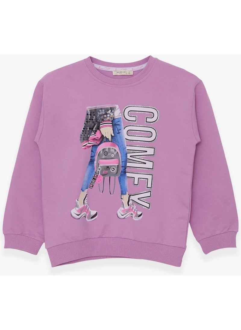 Girls' Sweatshirt Sequin Printed Purple (9-14 Years)