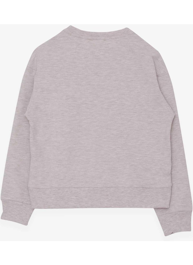 Girl's Sweatshirt Sequin Girl Printed 8-14 Years, Beige Melange