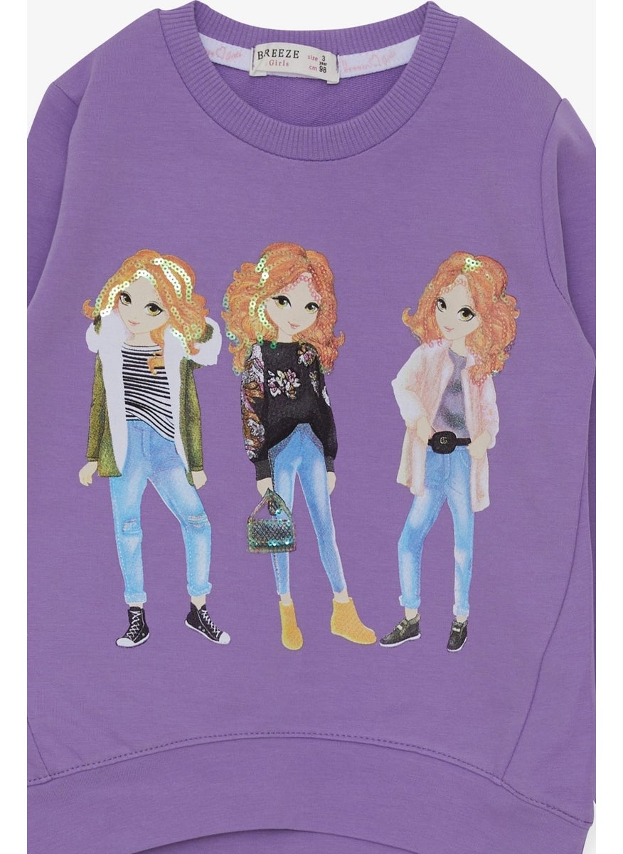 Girl's Sweatshirt Sequin Girl Printed Lilac (3-8 Years)