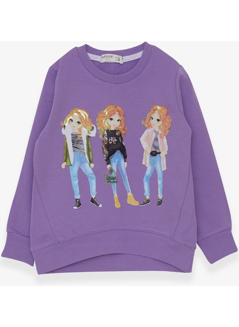 Girl's Sweatshirt Sequin Girl Printed Lilac (3-8 Years)