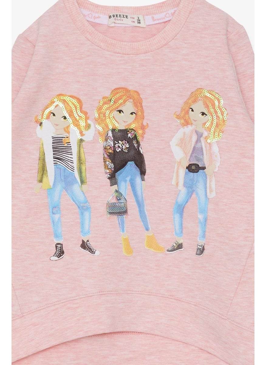 Girl's Sweatshirt Sequin Girl Printed 3-8 Years, Salmon Melange