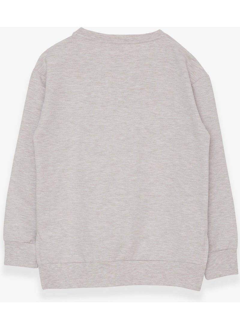Girl's Sweatshirt with Letter Printed Slit Beige Melange (9-14 Years)