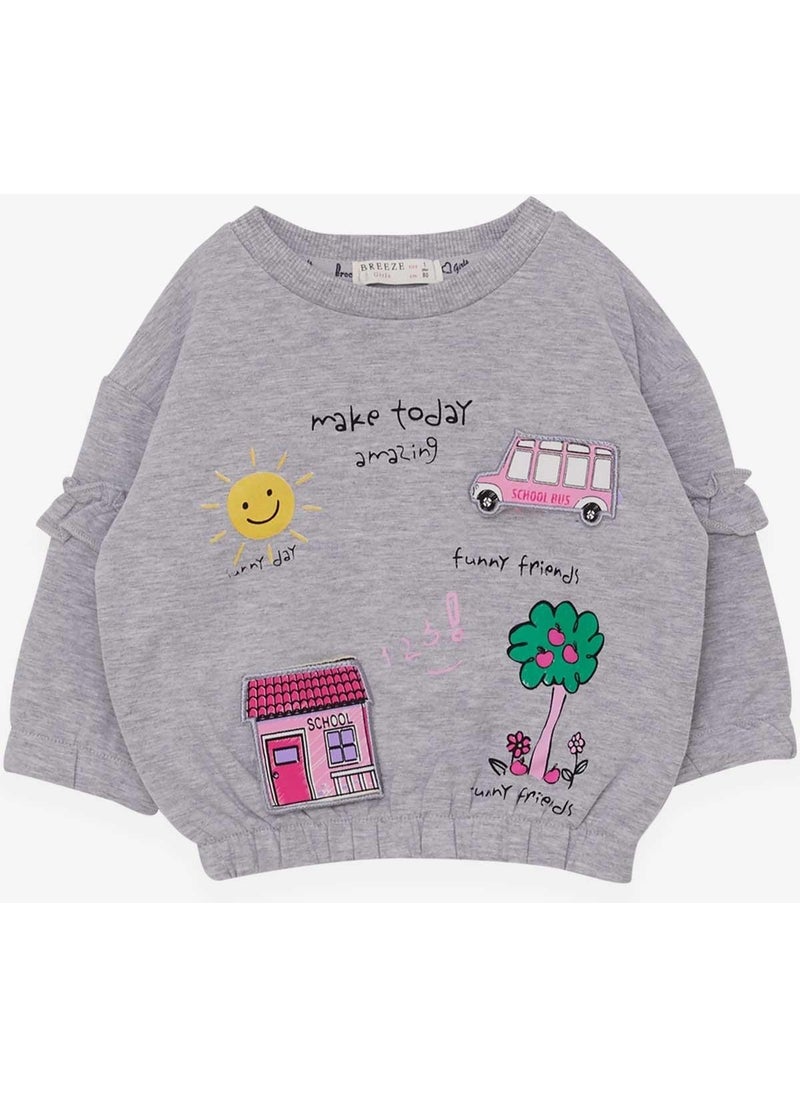 Girl's Sweatshirt School Themed 1-4 Years, Gray Melange