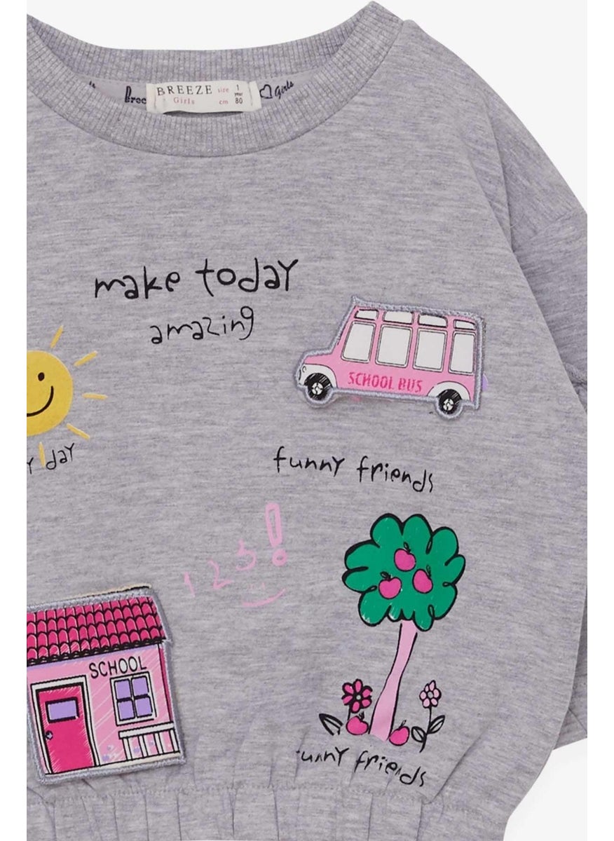 Girl's Sweatshirt School Themed 1-4 Years, Gray Melange