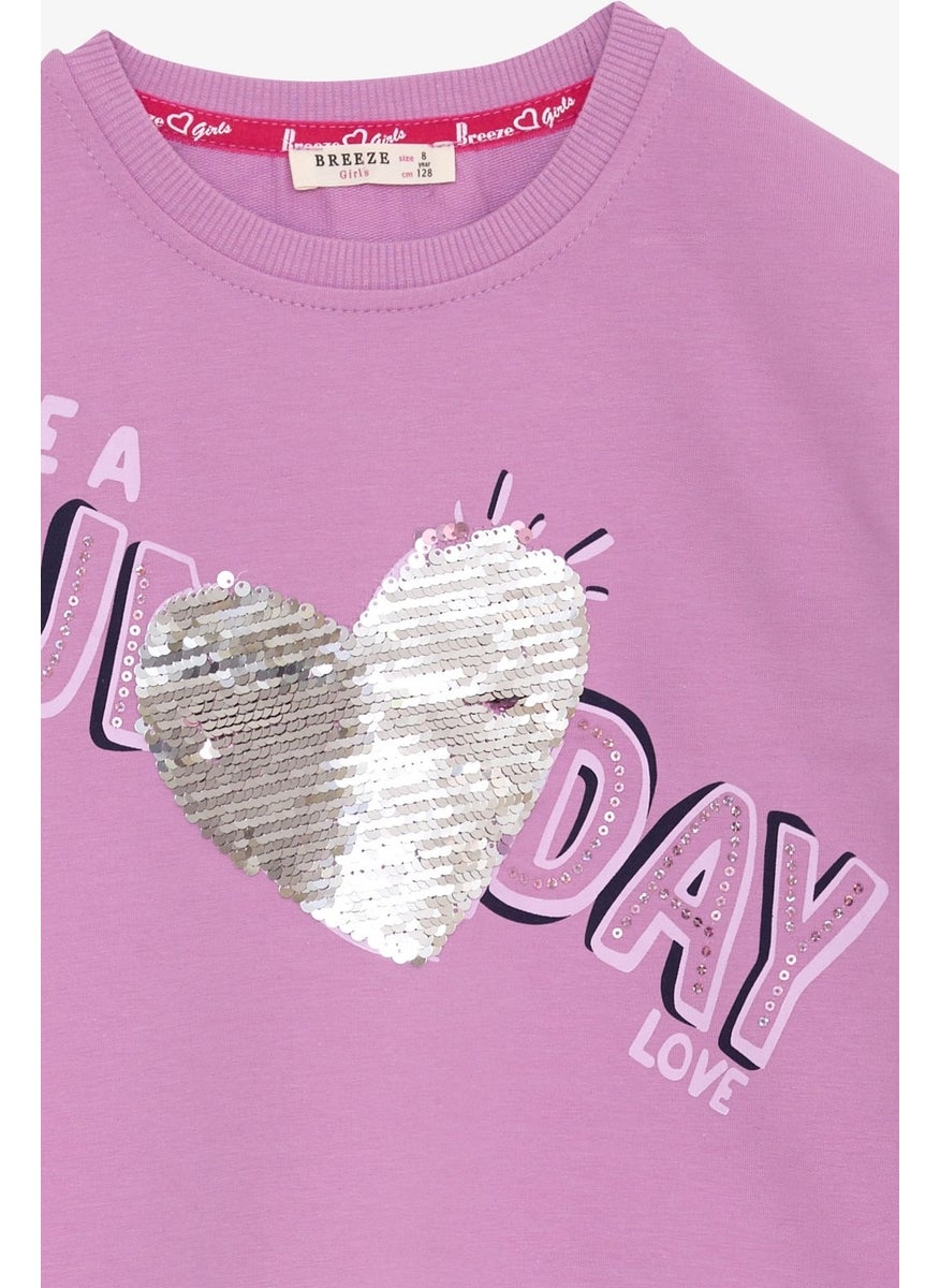 Girls' Sweatshirt Sequin Letter Printed Lilac (4-8 Years)