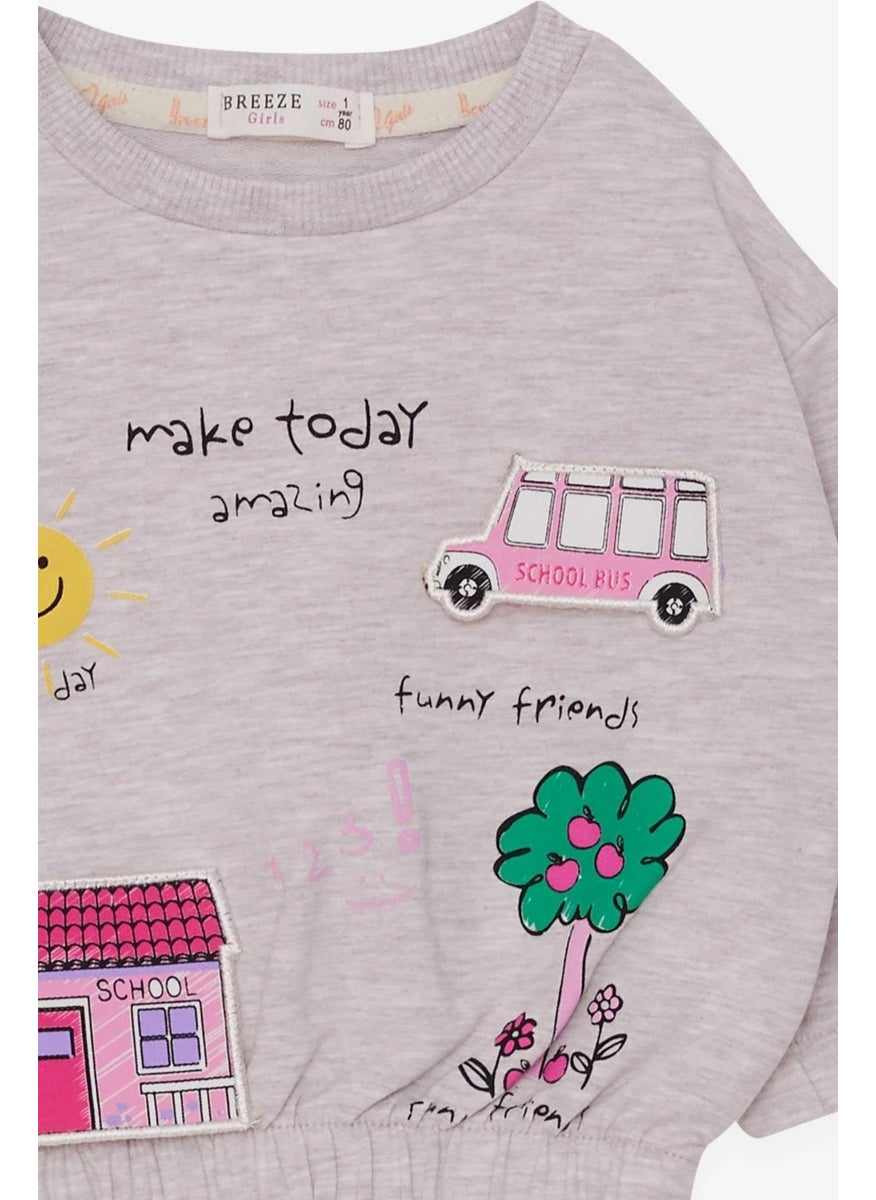 Girl's Sweatshirt School Themed 1-4 Years, Beige Melange