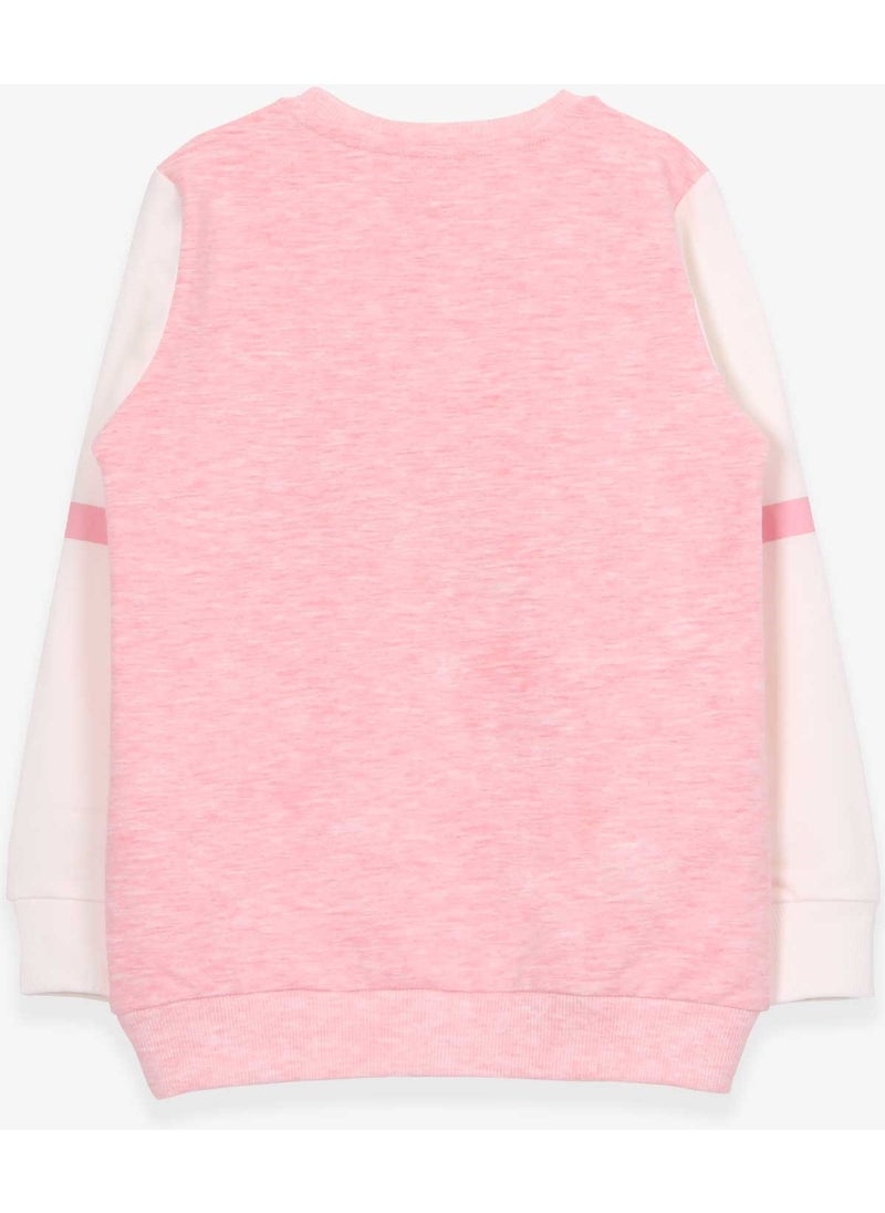 Girls' Sweatshirt with Silvery Text Printed Salmon Melange (8-14 Years)
