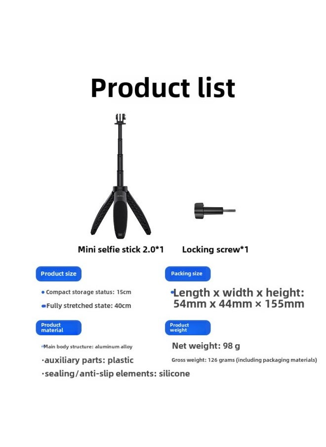 Taixun Adapted GoPro12 Sports Camera Portable Tripod Action4 Mini Selfie Stick Accessories-Color:2.0 Mini Selfie Stick