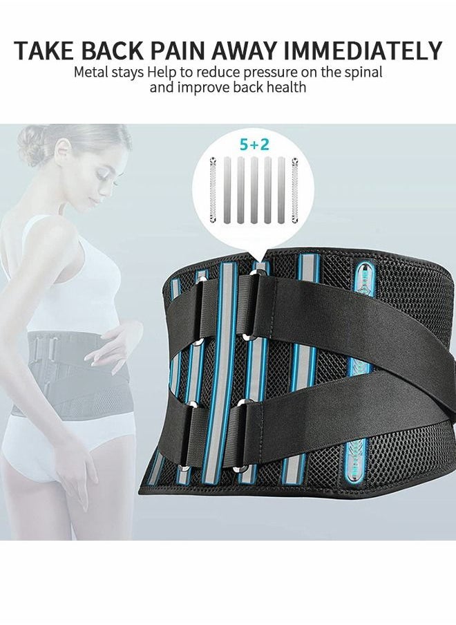 Lower Back Pain Relief with 7 Metal Plates Supports , Air Mesh Back Brace for Adult, Adjustable Back Support Belt for Work , Anti-skid Lumbar Support for Sciatica Scoliosis, L