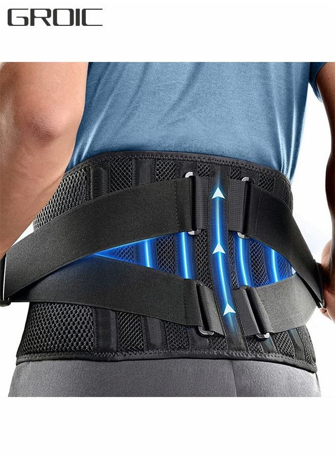 Lower Back Pain Relief with 7 Metal Plates Supports , Air Mesh Back Brace for Adult, Adjustable Back Support Belt for Work , Anti-skid Lumbar Support for Sciatica Scoliosis, L