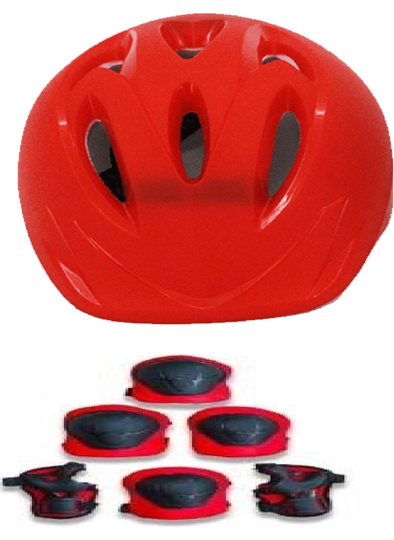 Toy Strong Plastic High Density Styrofoam Children Scooter Bicycle Skateboard Skate Helmet And 6 Piece Knee Pads Elbow Pads Protection Set Helmet Set Red
