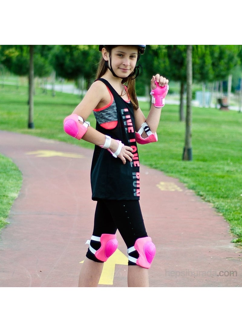 Skating Skateboard Protective Set Knee Pad Elbow Pad Wrist Brace Pink