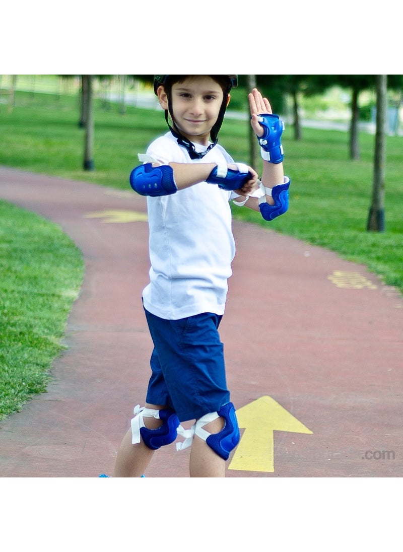 Skating Skateboard Protective Set Knee Pad Elbow Bracelet Blue