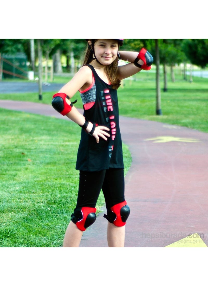 Skating Skateboard Protective Set Knee Pad Elbow Bracelet Red