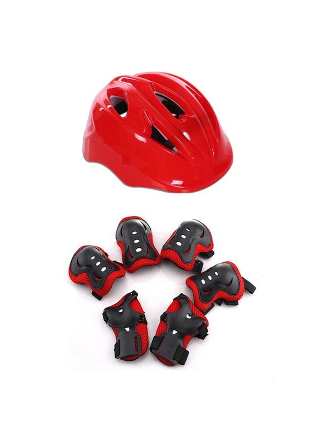 7pcs Kids Skateboard Bike Helmet Knee Pad Elbow Pad Wrist Pad Bicycle Helmet Protection Gear Set for Ages 4‑12 Years Old Red