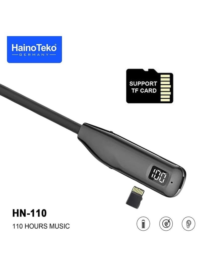 Haino Teko Germany HN110 Bluetooth Neckband Earphones – 110-Hour Playtime, High Bass Sound Quality, Super Clear Mic, TF Card Support, Bluetooth 5.3, Ergonomic Design,