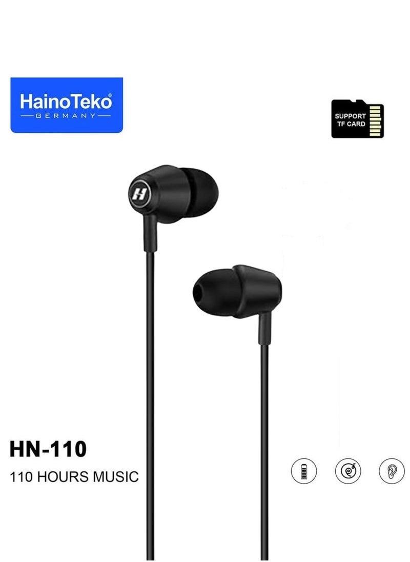 Haino Teko Germany HN110 Bluetooth Neckband Earphones – 110-Hour Playtime, High Bass Sound Quality, Super Clear Mic, TF Card Support, Bluetooth 5.3, Ergonomic Design,