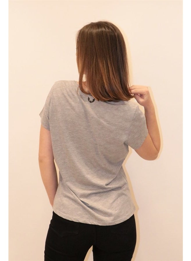 Women's Grey Melange Crew Neck Basic T-Shirt