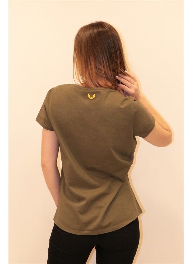 Women's Khaki Crew Neck Basic T-Shirt